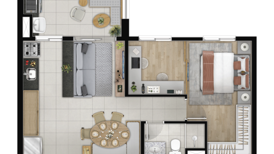 Perspectiva Ilustrada - Planta 48,05m²