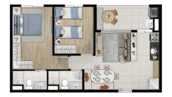 Perspectiva Ilustrada - Planta 58,54m²
