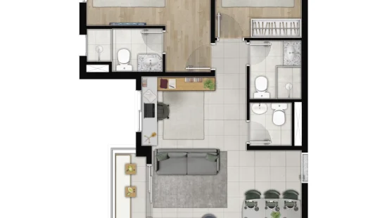 Perspectiva Ilustrada - Planta 65,54m²