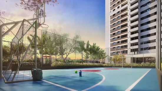 Quadra Poliesportiva - Imagem Meramente Ilustrativa. As quadras possuem medidas para o seu uso recreativo, conforme projeto aprovado e memorial descritivo.